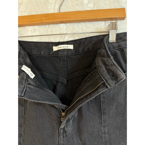 Pac Sun 90s Boyfriend High Rise Washed Black Denim Jeans Split Front Wide Leg 27 - Picture 6 of 15